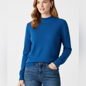 Northern Reflections Blue Mock Neck Sweater 100% Cotton Medium Petite NWT